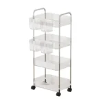 Kitchen Living Room Bathroom Storage Cart With Basket Plastic Transparent 4-layer Rolling Cart - Image 2