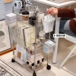 Kitchen Living Room Bathroom Storage Cart With Basket Plastic Transparent 4-layer Rolling Cart - Image 6