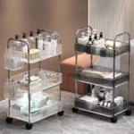 Kitchen Living Room Bathroom Storage Cart With Basket Plastic Transparent 4-layer Rolling Cart - Image 5