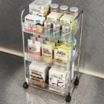 Kitchen Living Room Bathroom Storage Cart With Basket Plastic Transparent 4-layer Rolling Cart - Image 4